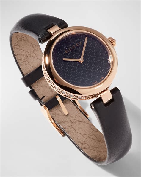 ladies gucci black piamantissima watch w rose accent|More.